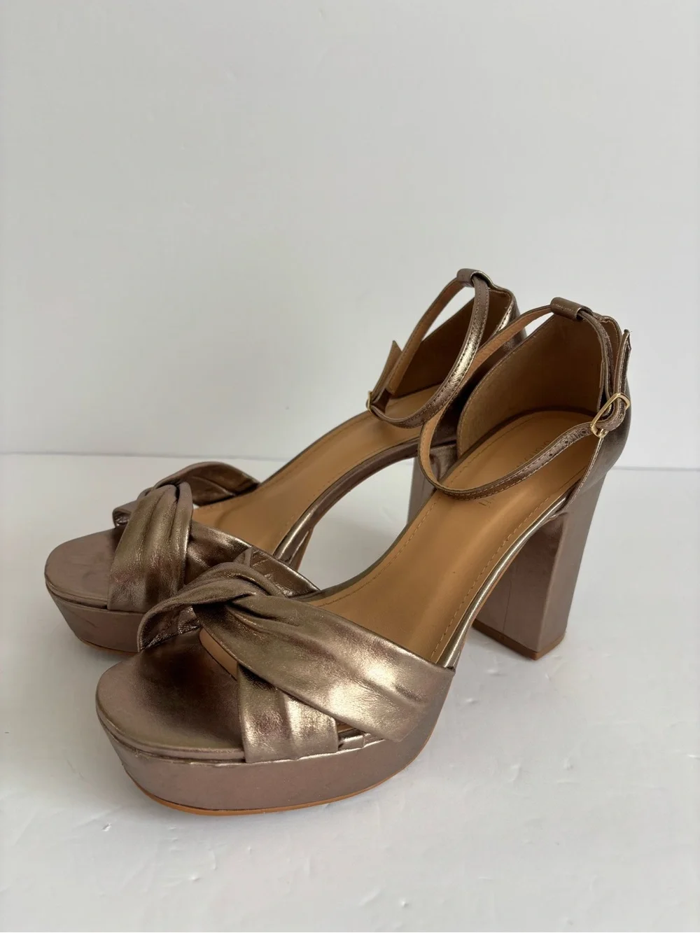 Bruno Menegatti Metallic Bronze Platform Block Heel Sandals Ankle Strap 8
